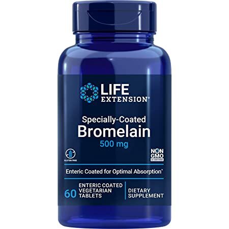 Life Extension specialiai dengtas bromelainas, 500 mg – 60 vegetariškų tablečių su žarnyne tirpstančia danga