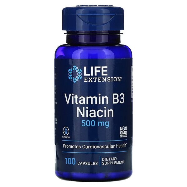 Life Extension vitaminas B3 niacinas, 500 mg - 100 kapsulių