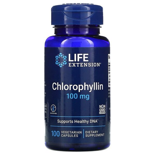 Life Extension chlorofilinas, 100 mg - 100 kapsulių