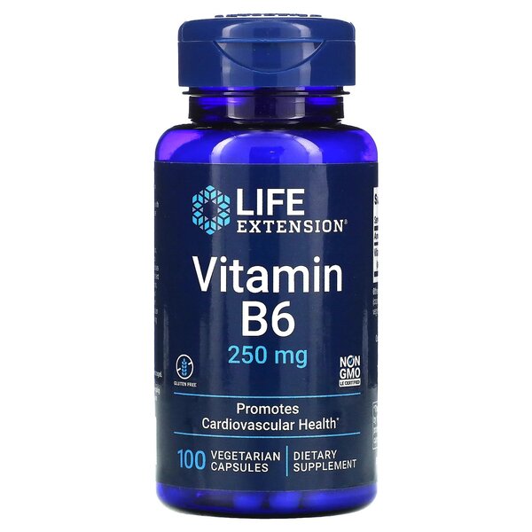 Life Extension vitaminas B6, 250 mg - 100 kapsulių