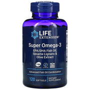 Life Extension Super Omega - 3 EPA/DHA žuvų taukai, sezamų lignanai ir alyvuogių ekstraktas – 120 kapsulių