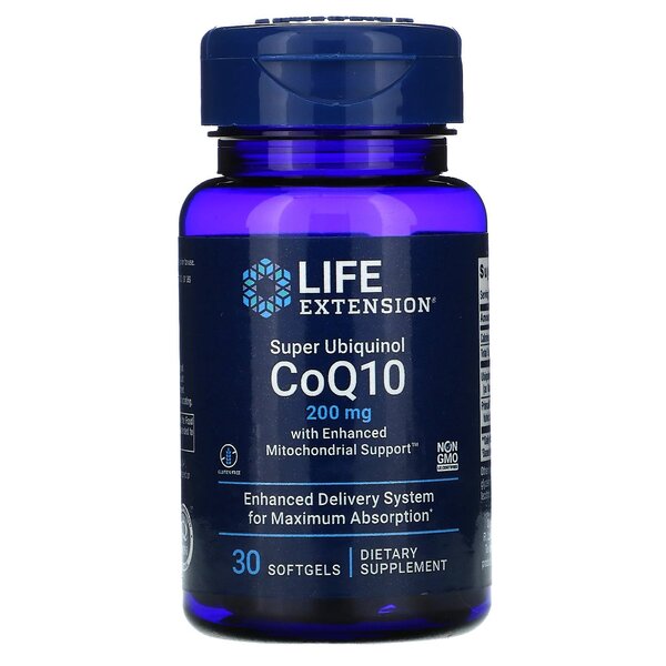 Life Extension Super Ubichinol CoQ10 su sustiprinta mitochondrijų parama, 200 mg - 30 kapsulių