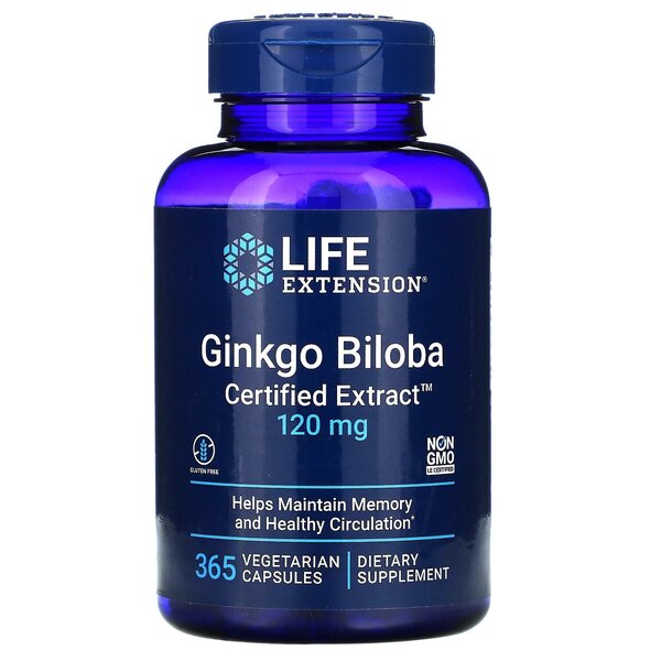 Life Extension Ginkmedžio (Life Extension) sertifikuotas ekstraktas, 120 mg - 365 kapsulės