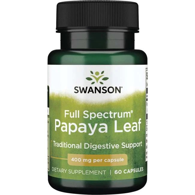 Swanson pilno spektro papajų lapai, 400 mg – 60 kapsulių