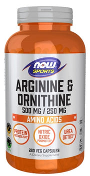 NOW Foods argininas ir ornitinas – 250 kapsulių