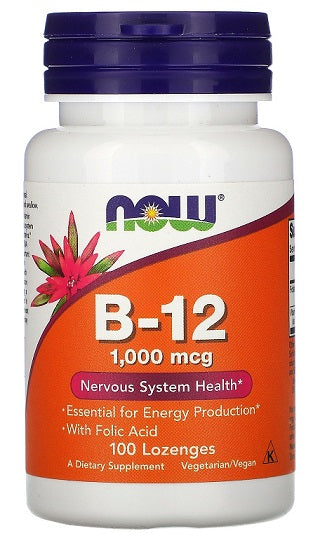 NOW Foods vitaminas B - 12, 1000 mcg – 100 pastilių