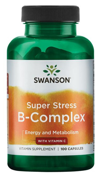Swanson Super Stress B grupės vitaminų kompleksas su vitaminu C – 100 kapsulių