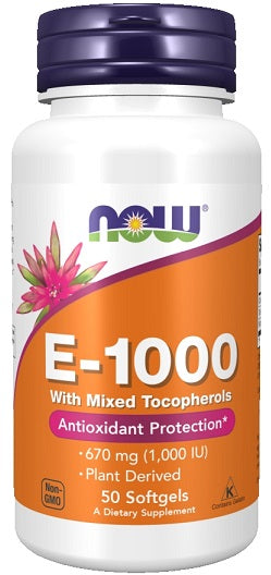 NOW Foods vitaminas E - 1000 – natūralus (mišrūs tokoferoliai) – 50 kapsulių