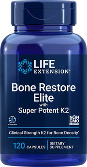 Life Extension Bone Restore Elite su superpotencialu K2 – 120 kapsulių