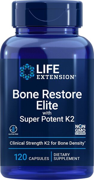 Life Extension Bone Restore Elite su superpotencialu K2 – 120 kapsulių
