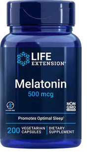 Life Extension melatoninas, 500 mcg - 200 kapsulių