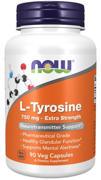 Produkto nuotrauka: NOW Foods L-Tyrosine, Extra Strength 750mg - 90 kapsulių