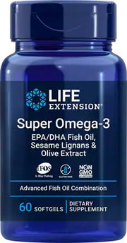 Life Extension Super Omega - 3 EPA/DHA su sezamų lignanais ir alyvuogių ekstraktu – 60 kapsulių