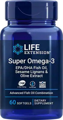 Life Extension Super Omega - 3 EPA/DHA su sezamų lignanais ir alyvuogių ekstraktu – 60 kapsulių