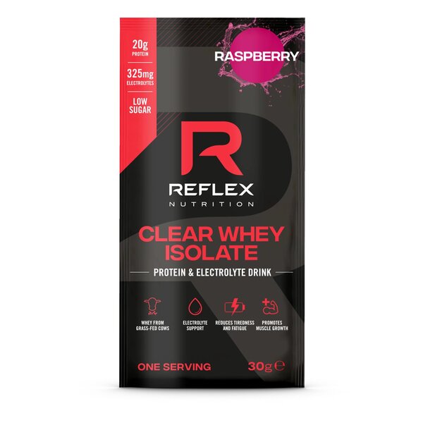 Reflex Nutrition skaidrus išrūgų baltymų izoliatas, aviečių skonio – 30 g (1 porcija)