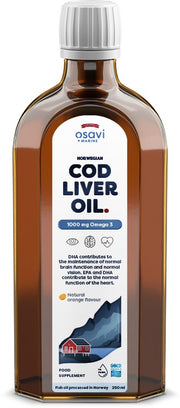 Produkto nuotrauka: Osavi Norwegian Cod Liver Oil, 1000mg Omega 3 (apelsinas) - 250 ml.