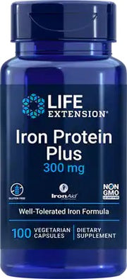 Life Extension geležies baltymai plius, 300 mg – 100 kapsulių