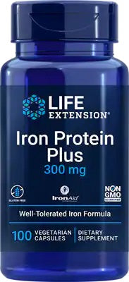 Life Extension geležies baltymai plius, 300 mg – 100 kapsulių