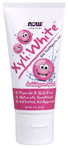 NOW Foods XyliWhite Kids, kramtomosios gumos skonio skonio gėrimas Burbing gum Splash – 85 g