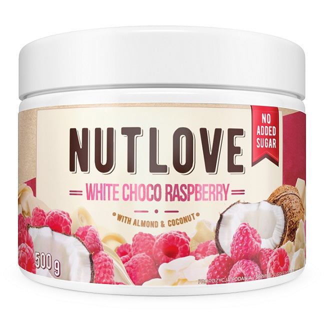 Allnutrition Nutlove, baltasis šokoladas ir avietės – 500 g