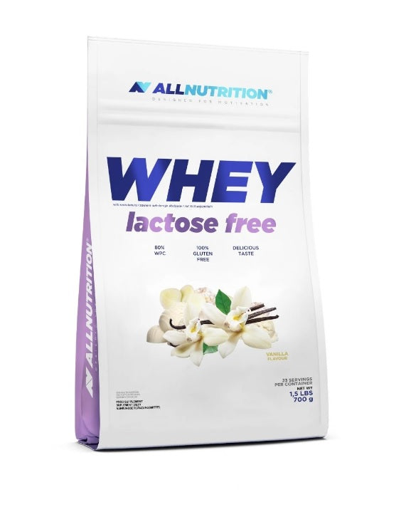 Allnutrition išrūgų milteliai be laktozės, vanilės skonio – 700 g