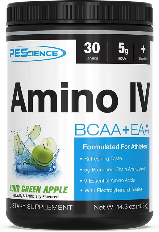 PEScience Amino IV, rūgštaus žaliojo obuolio skonio – 405 g