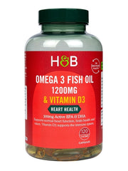 Holland & Barrett Omega 3 žuvų taukai 1200 mg ir vitaminas D3 – 120 kapsulių
