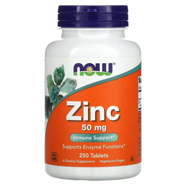 NOW Foods cinko, 50 mg – 250 tablečių