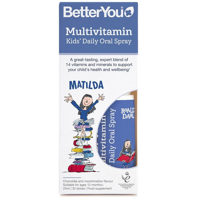 BetterYou multivitaminų vaikams skirtas kasdienis burnos purškalas su šokolado ir zefyrų skoniu – 25 ml.