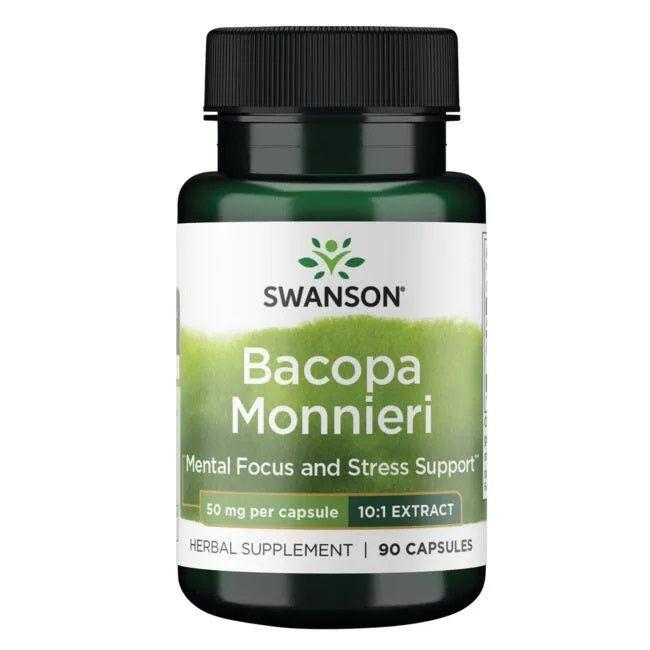Swanson Bacopa Monnieri 10:1 ekstraktas, 50 mg – 90 kapsulių