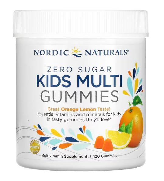 Nordic Naturals Kids Multi Zero Sugar, apelsinų ir citrinų skonio guminukai – 120 guminukų