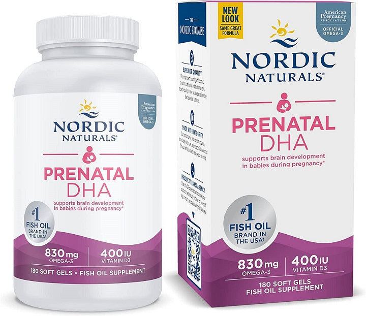 Nordic Naturals prenatalinė DHA, 830 mg Omega - 3 + 400 TV D3 be skonio – 180 kapsulių