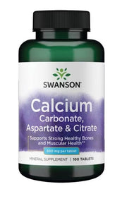 Swanson kalcio karbonatas, aspartatas ir citratas, 500 mg – 100 tablečių