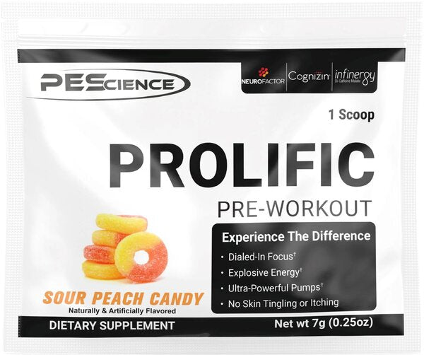 PEScience produktyvūs, rūgštūs persikų saldainiai - 7 g (1 porcija)