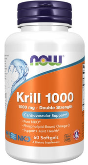 NOW Foods krilių aliejus, 1000 mg dvigubo stiprumo – 60 kapsulių