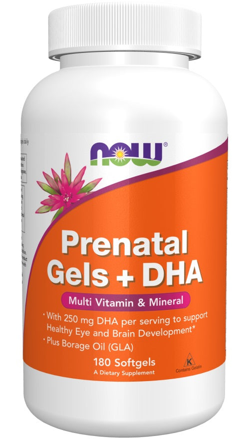 NOW Foods prenataliniai geliai + DHA – 180 kapsulių