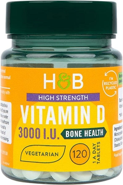 Holland & Barrett didelio stiprumo vitaminas D, 3000 TV – 120 tablečių