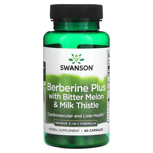 Swanson Berberine Plus su karčiuoju melionu ir margainiu – 60 kapsulių