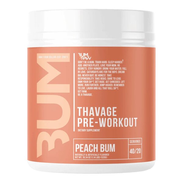 Raw Nutrition Thavage prieš treniruotę, persikų skonio, 520 g