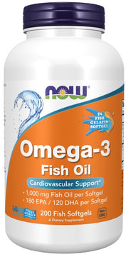 NOW Foods Omega - 3 žuvų taukai, molekuliniu būdu distiliuoti – 200 žuvų kapsulių
