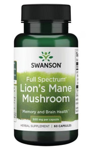 Swanson plataus spektro liūto karčių grybų, 500 mg – 60 kapsulių