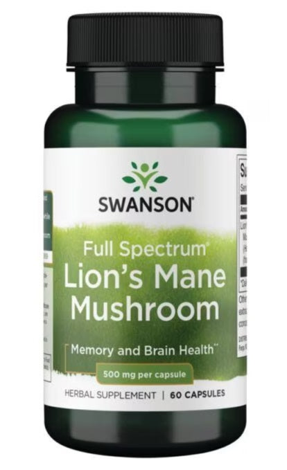Swanson plataus spektro liūto karčių grybų, 500 mg – 60 kapsulių