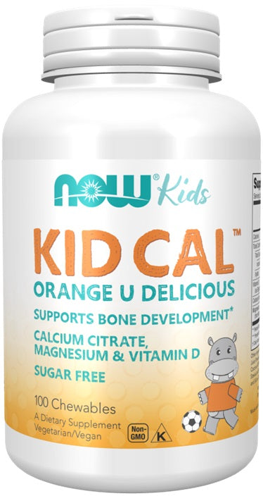 Produkto nuotrauka: NOW Foods Kid Cal, apelsinas U Delicious - 100 kramtomųjų tablečių