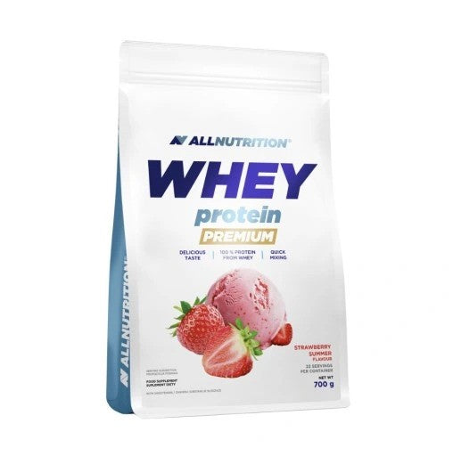 Allnutrition išrūgų baltymų koncentratas Premium, braškių ir vasaros skonio – 700 g