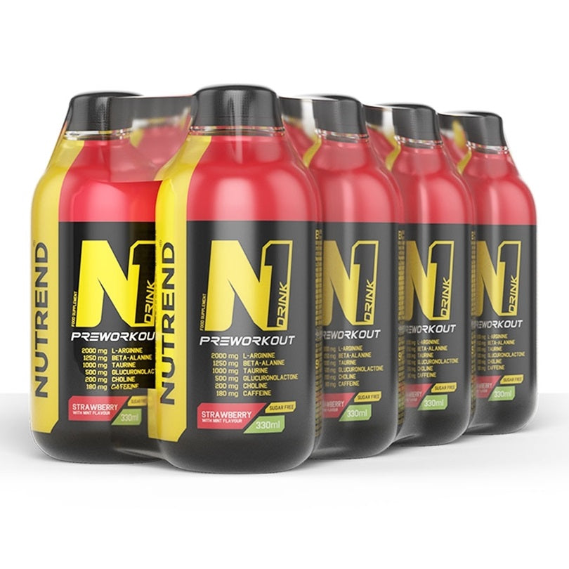 Nutrend N1 gėrimas, braškių ir mėtos skonio – 8 x 330 ml.
