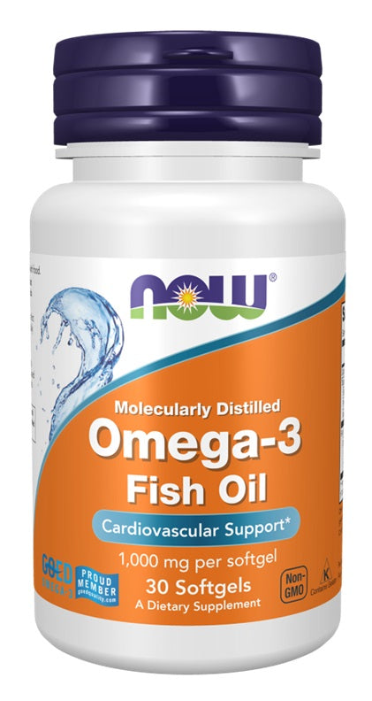 Produkto nuotrauka: NOW Foods Omega-3 Fish Oil, Molecularly Distilled - 30 minkštųjų kapsulių