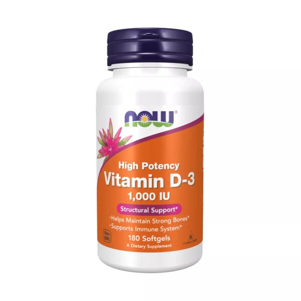 Produkto nuotrauka: NOW Foods Vitamin D-3, 1000 IU - 180 minkštųjų kapsulių