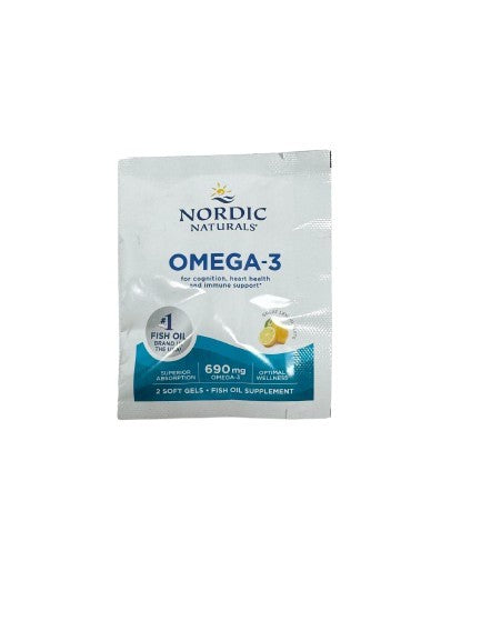 Nordic Naturals Omega - 3, 690 mg citrinų skonio – 2 kapsulės (1 porcija)