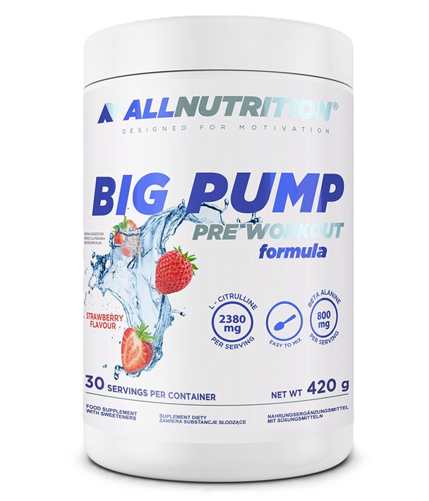 Allnutrition Big Pump skonio, braškių skonio – 420 g