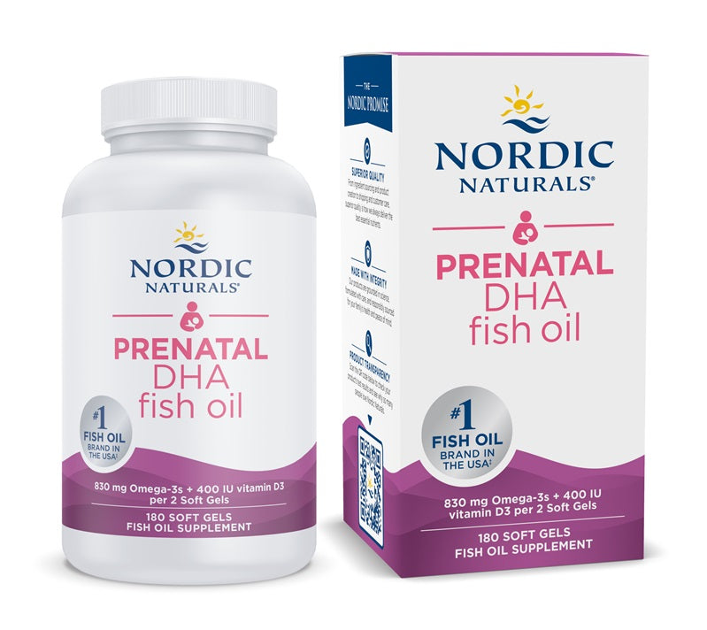 Nordic Naturals prenatalinė DHA, 830 mg Omega - 3 + 400 TV D3 be skonio – 180 kapsulių
